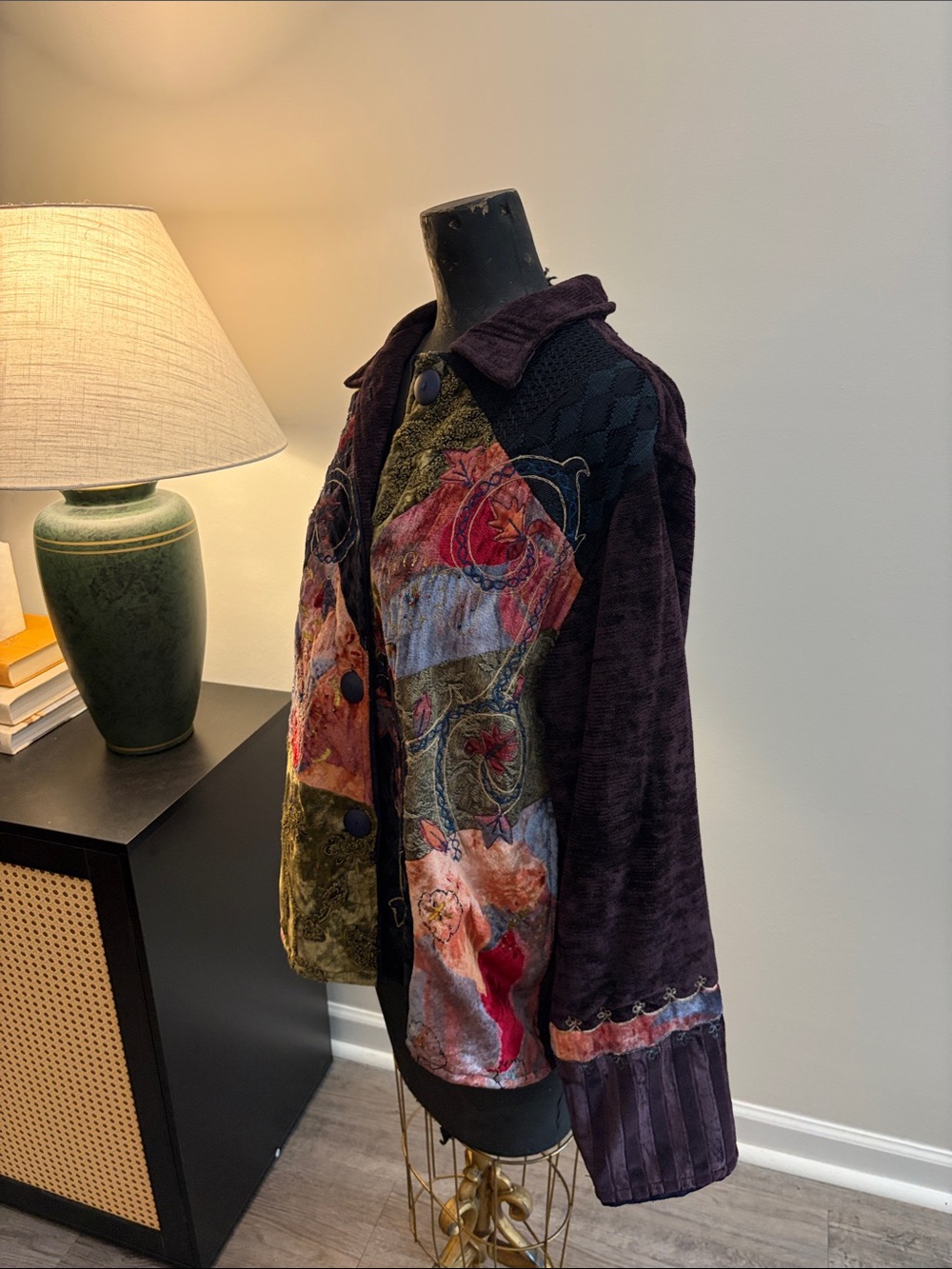 Flashback Boho Hippie Patchwork Velvet Button-Front Jacket Size Large 55% Cotton - Picture 6 of 14